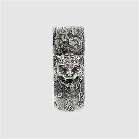 gucci men's feline money clip|Gucci Sterling Silver Gucci Garden Feline Head Money Clip .